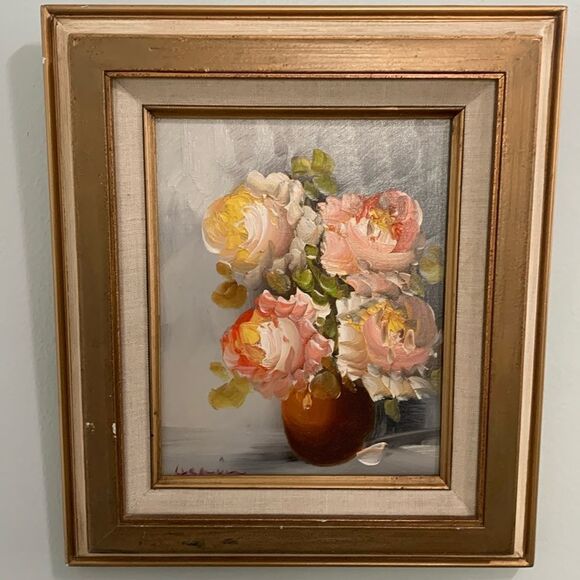 Original Vintage Floral Still Life On Canvas Painting Signed A.Silver - Picture 1 of 17